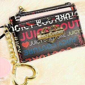 Juicy Couture Black Multicolor Logo Cardholder with Gold Heart Charm
